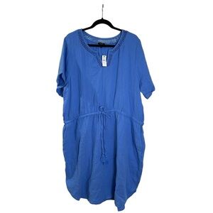 Talbots Plus Petite 2XP Blue Cotton Airy Gauze Popover Shirtdress